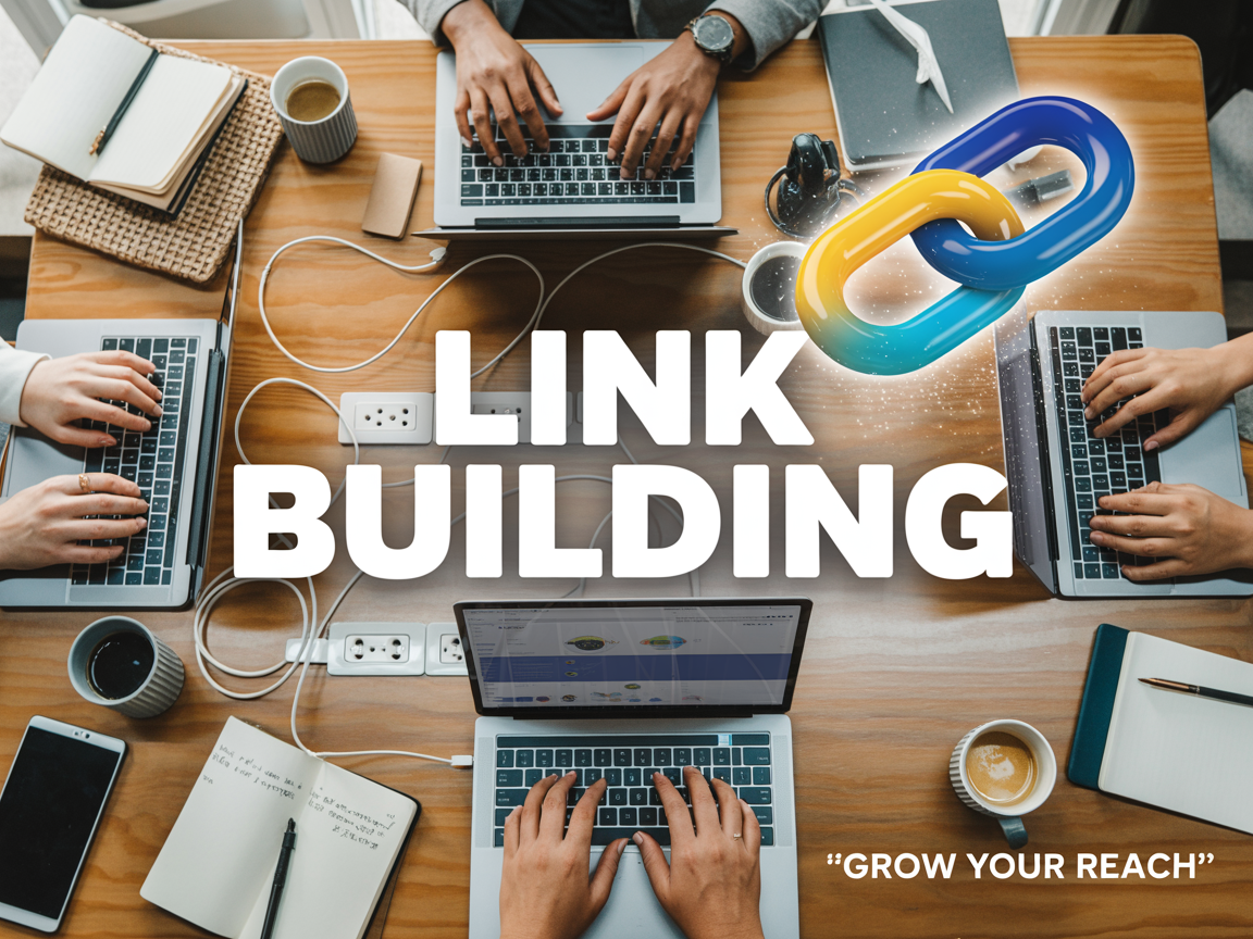 Link Building Grafik mit Aufschrift Link Building