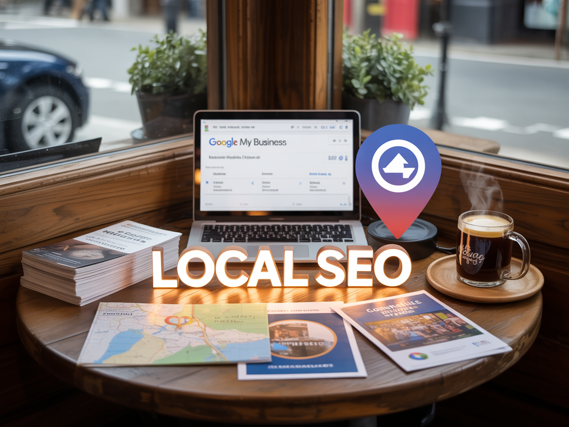 Local SEO Arbeitsplatz in lokaler Geschäftsumgebung mit Community-Fokus und regionalem Marketing
